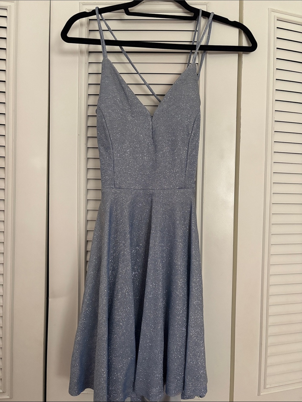 Windsor Sparkle V-Neck Skater Dress in Light Blue